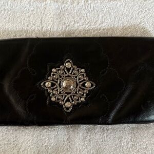 Brighton Black and Silver Clutch with Ornate Medallion